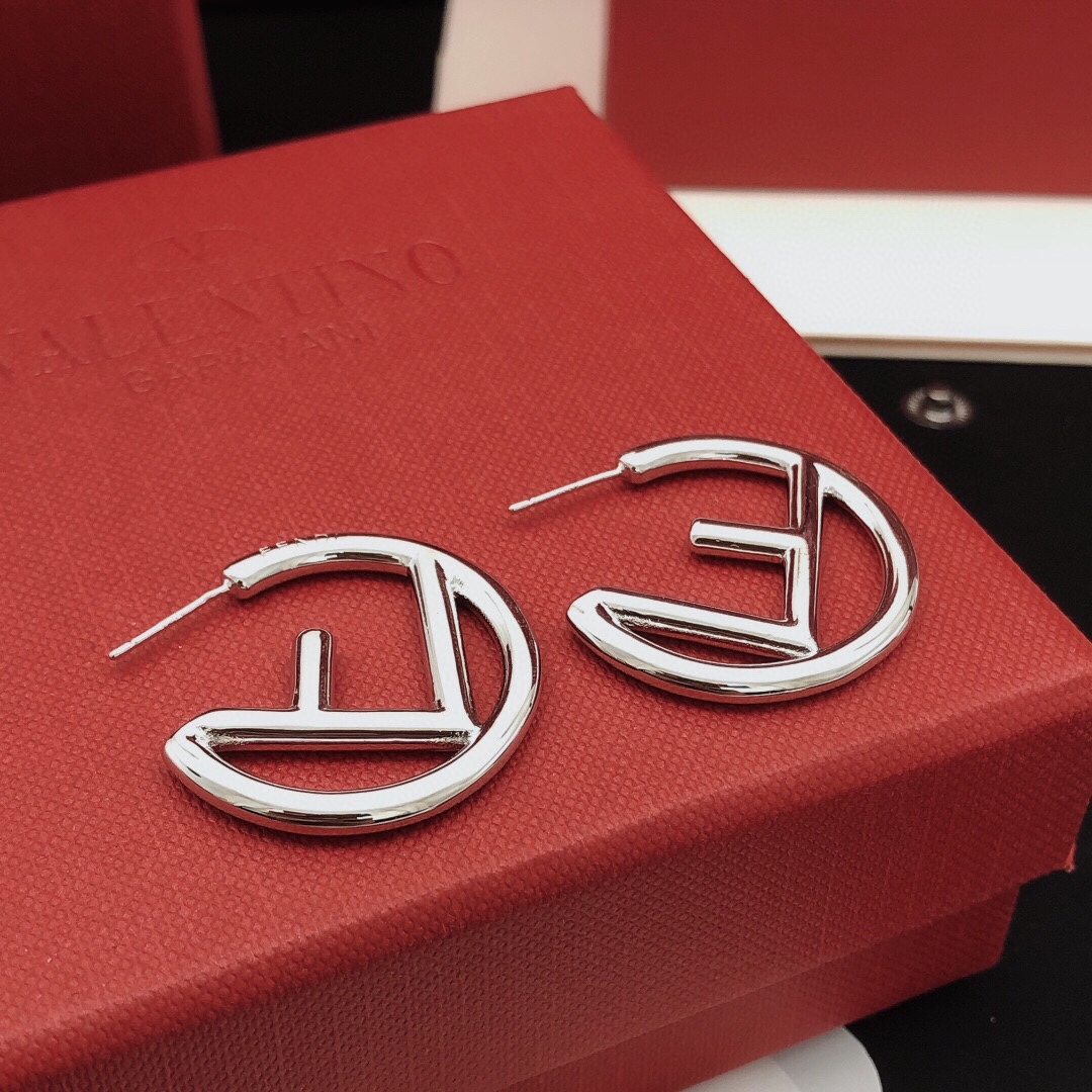 Fendi F is Fendi Logo Hoop earrings silver-toned metal no gemstones 3cm diameter