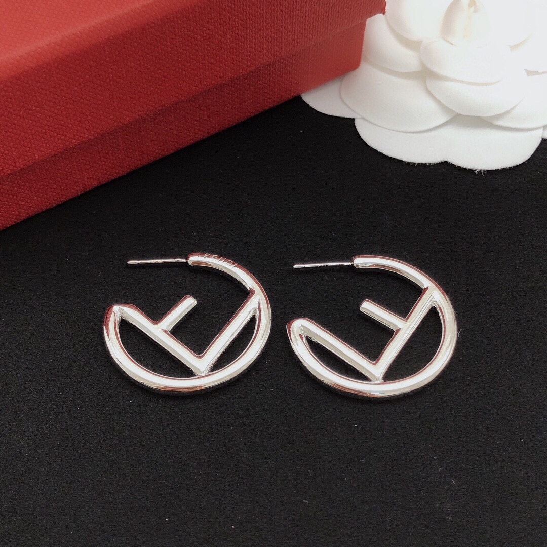 Fendi F is Fendi Logo Hoop earrings silver-toned metal no gemstones 3cm diameter