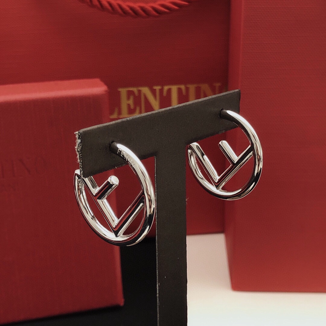 Fendi F is Fendi Logo Hoop earrings silver-toned metal no gemstones 3cm diameter