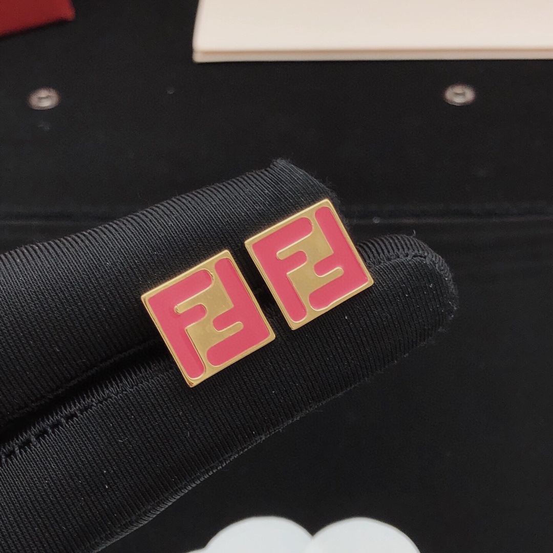 Fendi FF Logo Square Stud Earrings earrings gold-tone metal with hot pink enamel 1 2cm