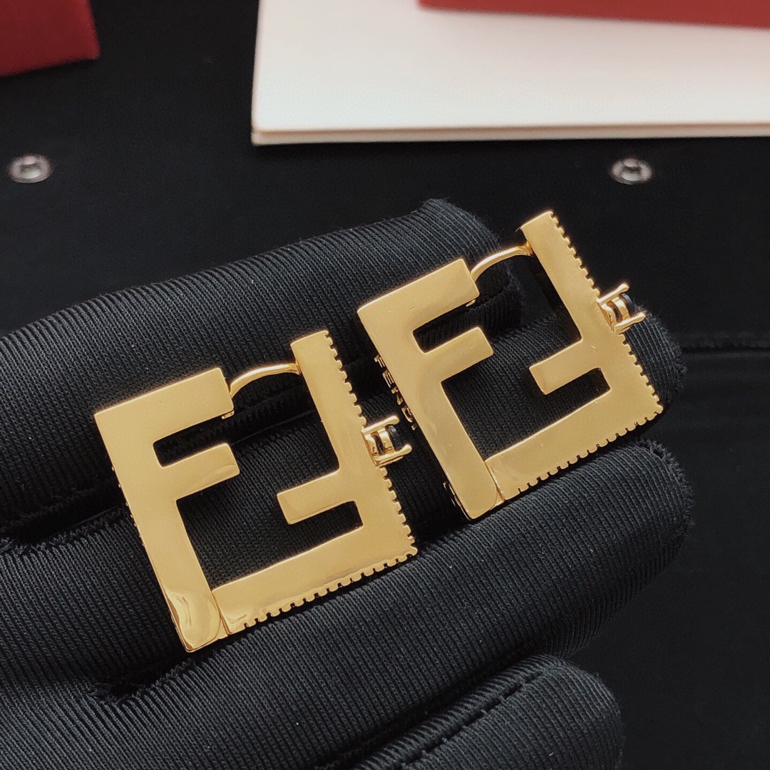 Fendi FF Logo Crystal Hoop Earrings earrings Gold-tone metal with clear crystals and dark blue gemstones 2 5cm hoop diameter