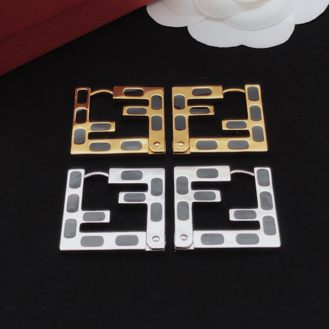 Fendi FF Logo Hoop Earrings earrings Silver-tone metal with black enamel accents 3cm