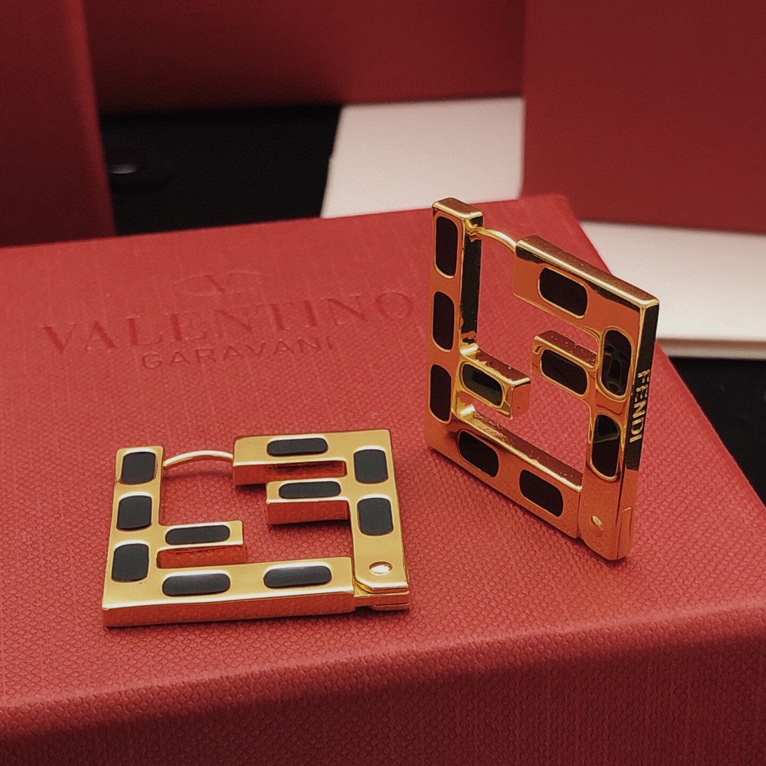 Fendi FF Logo Cutout Hoop Earrings earrings gold-tone metal with black enamel inlay 3 5cm length