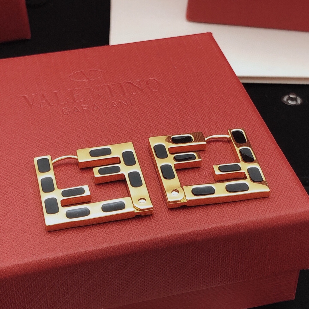 Fendi FF Logo Cutout Hoop Earrings earrings gold-tone metal with black enamel inlay 3 5cm length