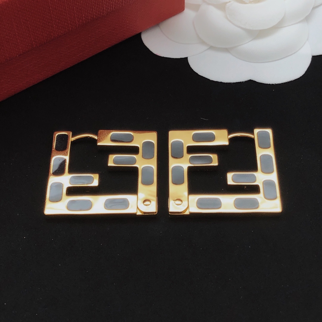 Fendi FF Logo Cutout Hoop Earrings earrings gold-tone metal with black enamel inlay 3 5cm length