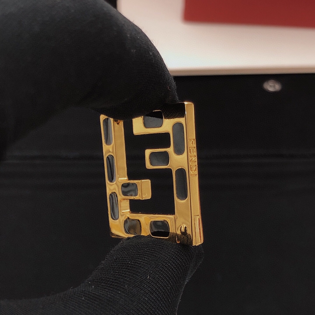 Fendi FF Logo Cutout Hoop Earrings earrings gold-tone metal with black enamel inlay 3 5cm length