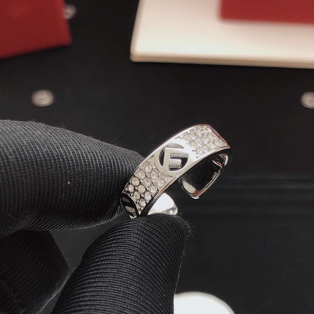 Fendi F is Fendi Crystal Open Ring ring silver-tone metal with clear crystal accents adjustable open band