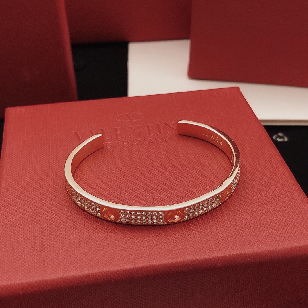 Fendi F is Fendi Pave Crystal Cuff bracelet rose gold metal with clear pave crystals 17cm inner circumference