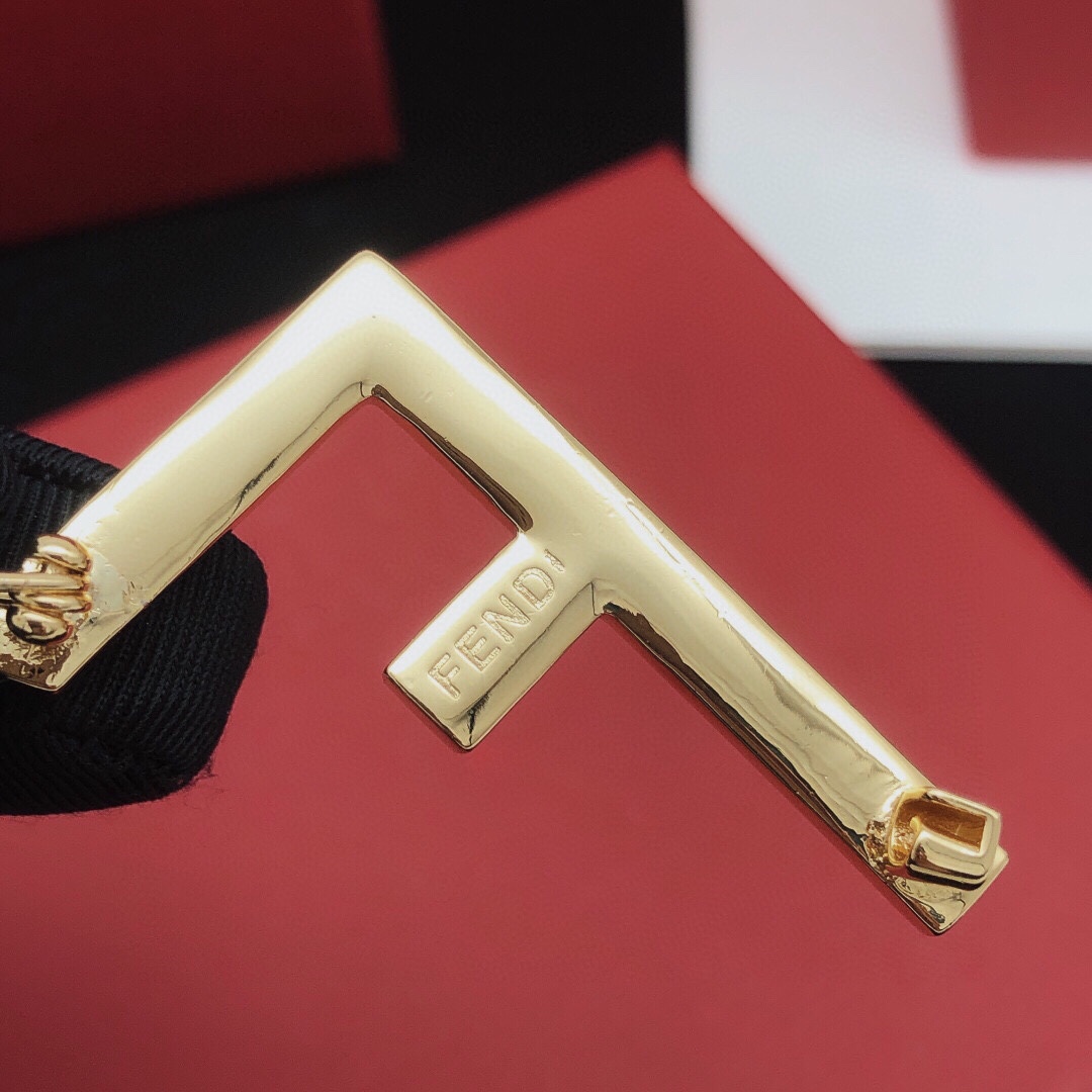 Fendi FF Logo Crystal Brooch brooch gold-tone metal with clear baguette-cut crystal 4 5cm width