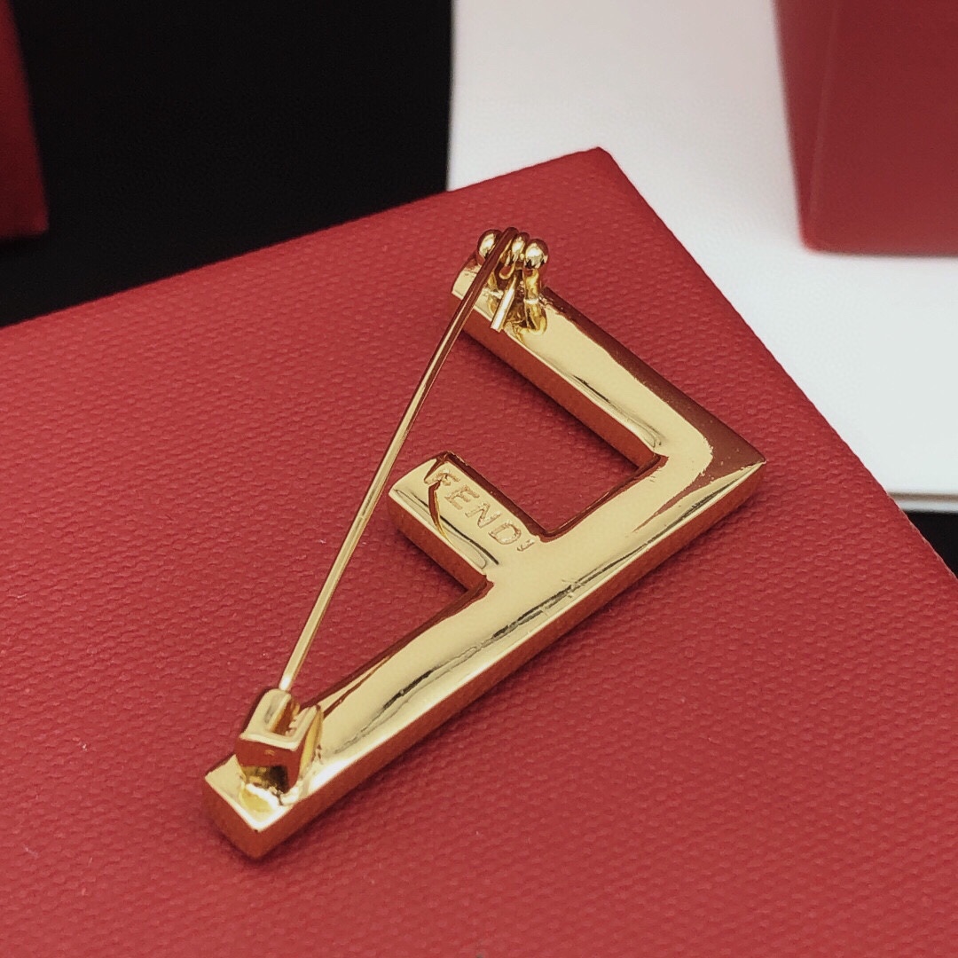 Fendi FF Logo Crystal Brooch brooch gold-tone metal with clear baguette-cut crystal 4 5cm width