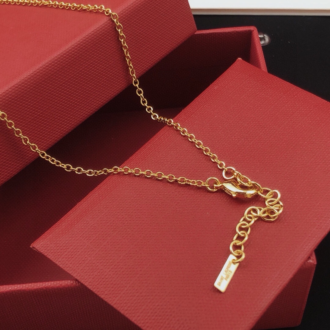 Saint Laurent Cassandre Monogram Pendant Necklace necklace Gold-tone metal no gemstones 45cm