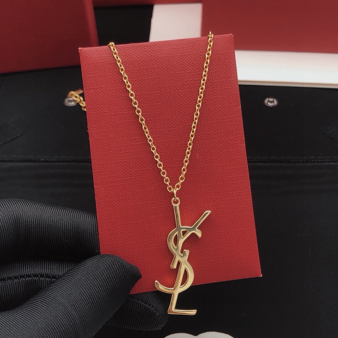 Saint Laurent Cassandre Monogram Pendant Necklace necklace Gold-tone metal no gemstones 45cm