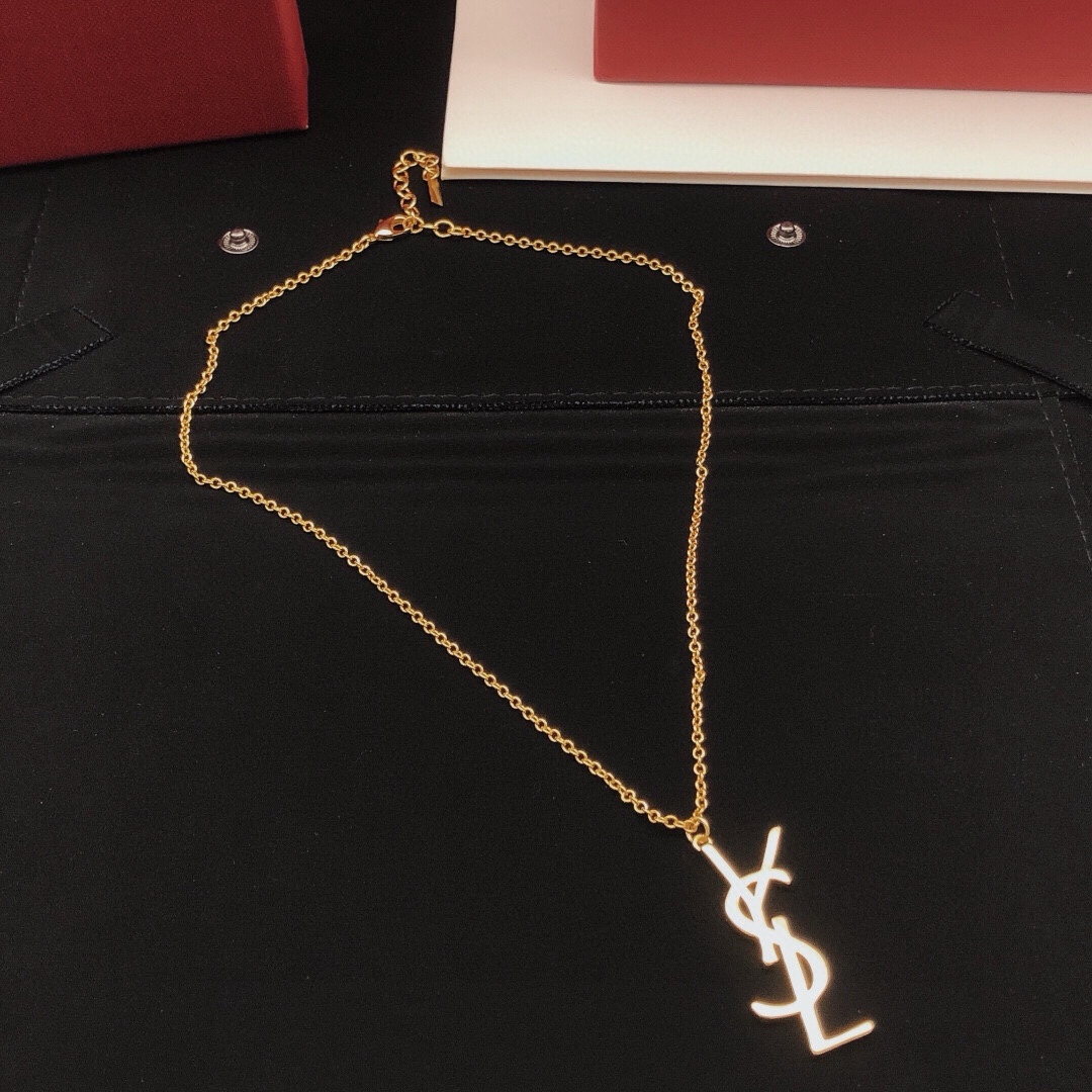 Saint Laurent Cassandre Monogram Pendant Necklace necklace Gold-tone metal no gemstones 45cm