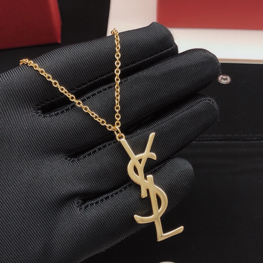 Saint Laurent Cassandre Monogram Pendant Necklace necklace Gold-tone metal no gemstones 45cm