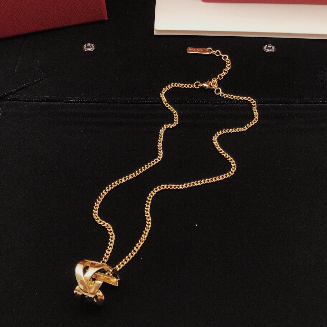 Saint Laurent YXL0013 Monogram Pendant necklace gold-tone metal 50cm