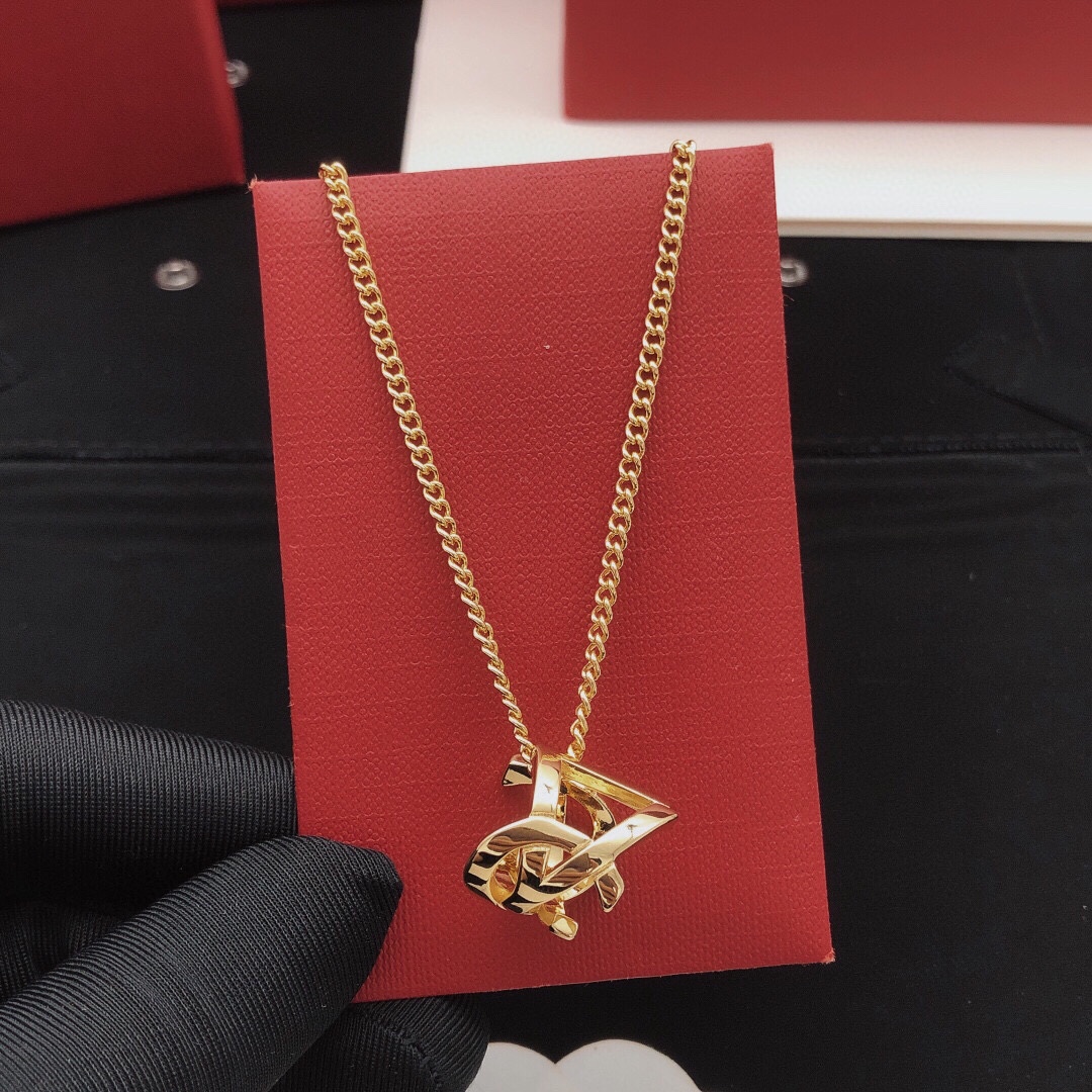 Saint Laurent YXL0013 Monogram Pendant necklace gold-tone metal 50cm