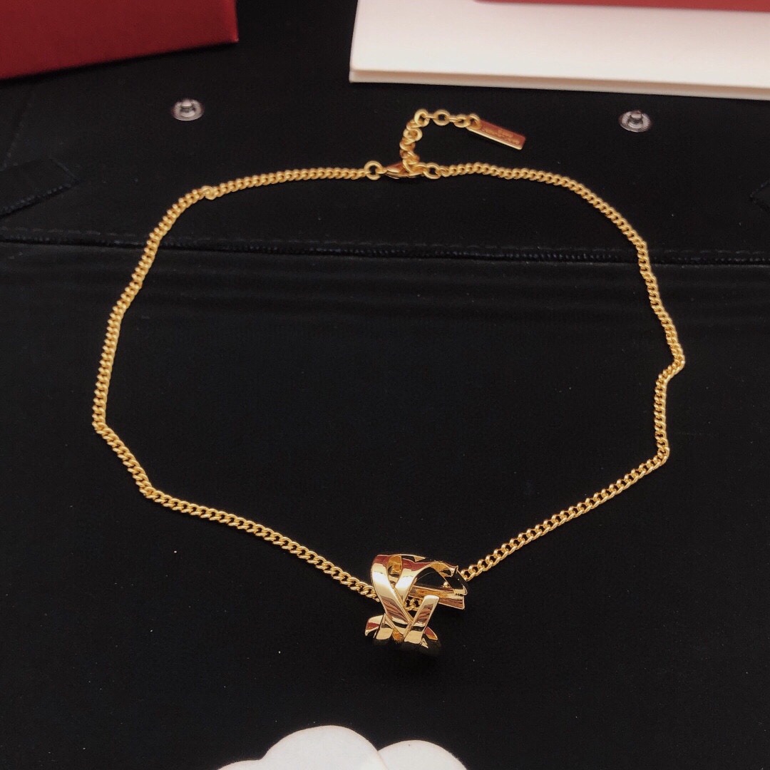 Saint Laurent YXL0013 Monogram Pendant necklace gold-tone metal 50cm