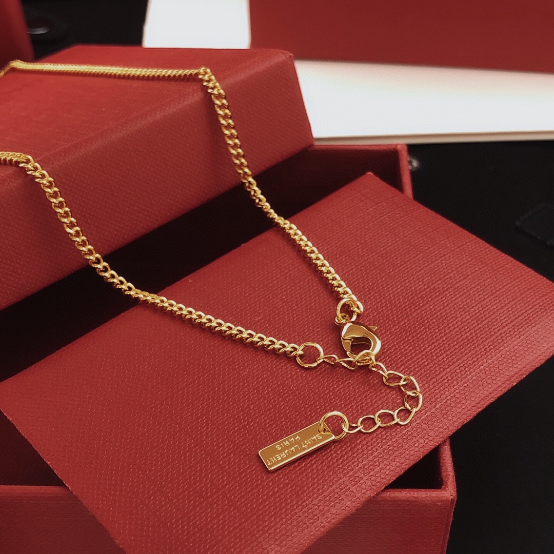 Saint Laurent YSL Monogram Crystal Pendant Necklace necklace gold-tone metal with clear crystal pave 45cm with 5cm extender