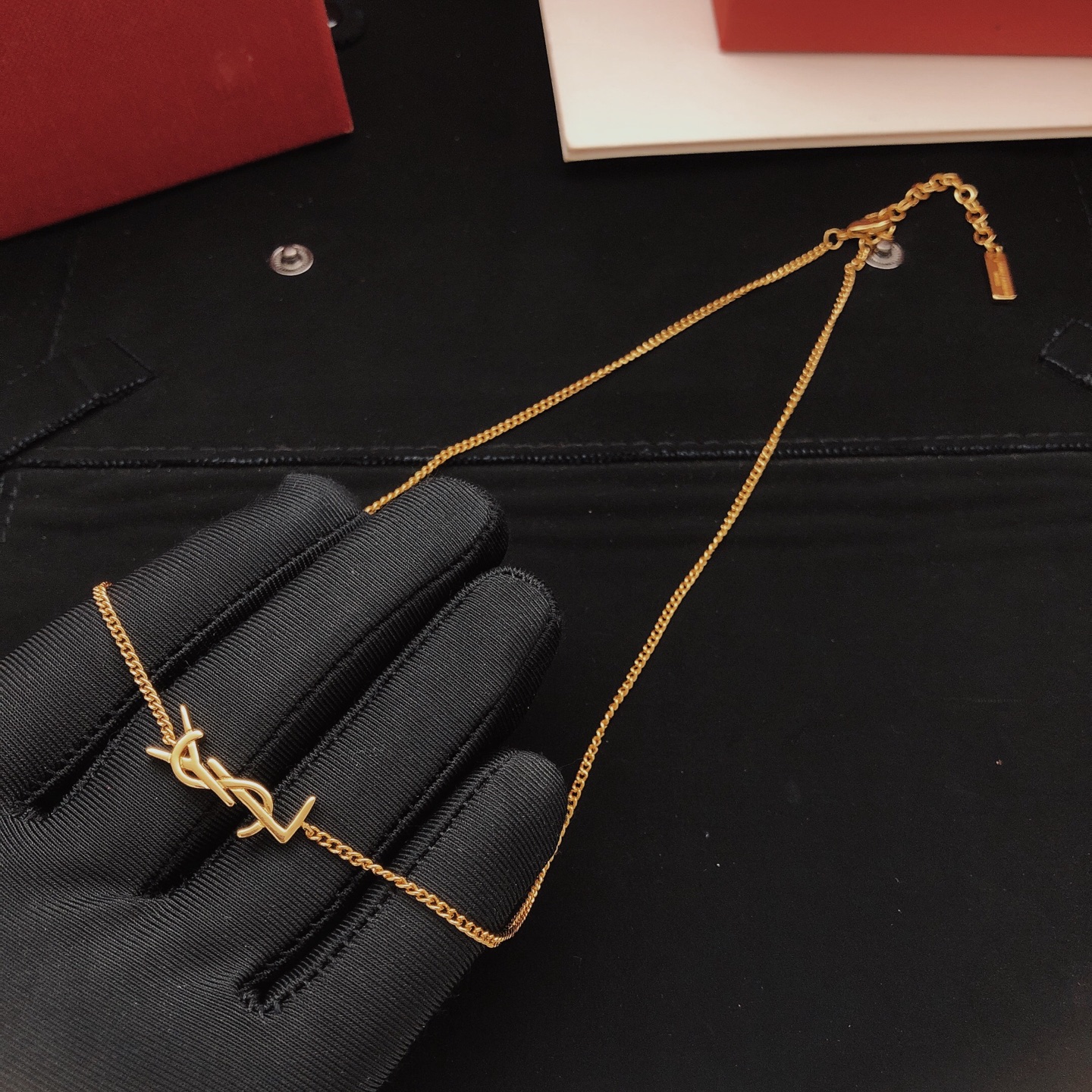 Saint Laurent Cassandre Monogram Pendant Necklace necklace gold-tone metal no gemstones 45cm with 5cm extender