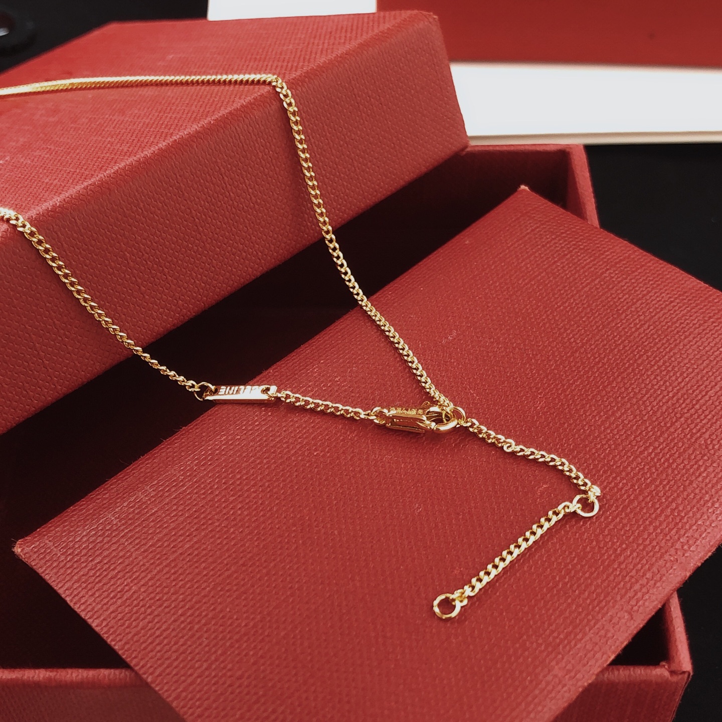 Celine Triomphe Crystal Pendant necklace gold-tone metal with clear crystal accents 45cm