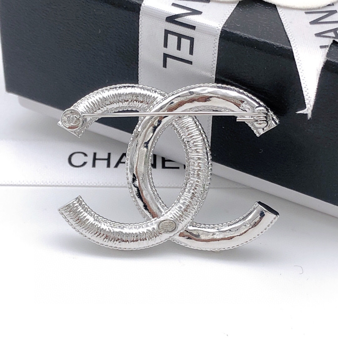 Chanel CC Logo Pearl Brooch brooch silver tone metal white faux pearl 3 5cm width