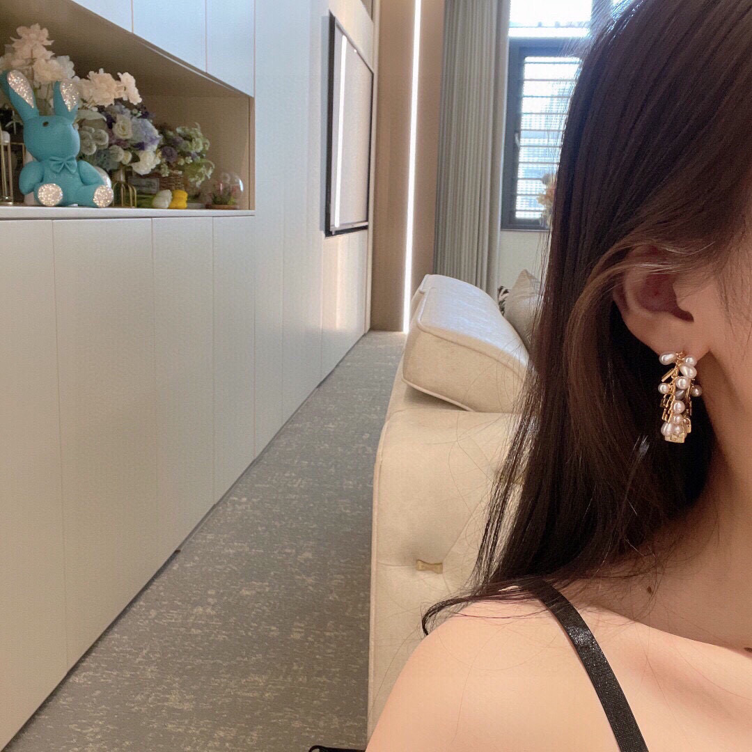 Fendi FDED0025 Charm Hoop Earrings earrings gold-tone metal with white pearl accents 3 5cm hoop diameter