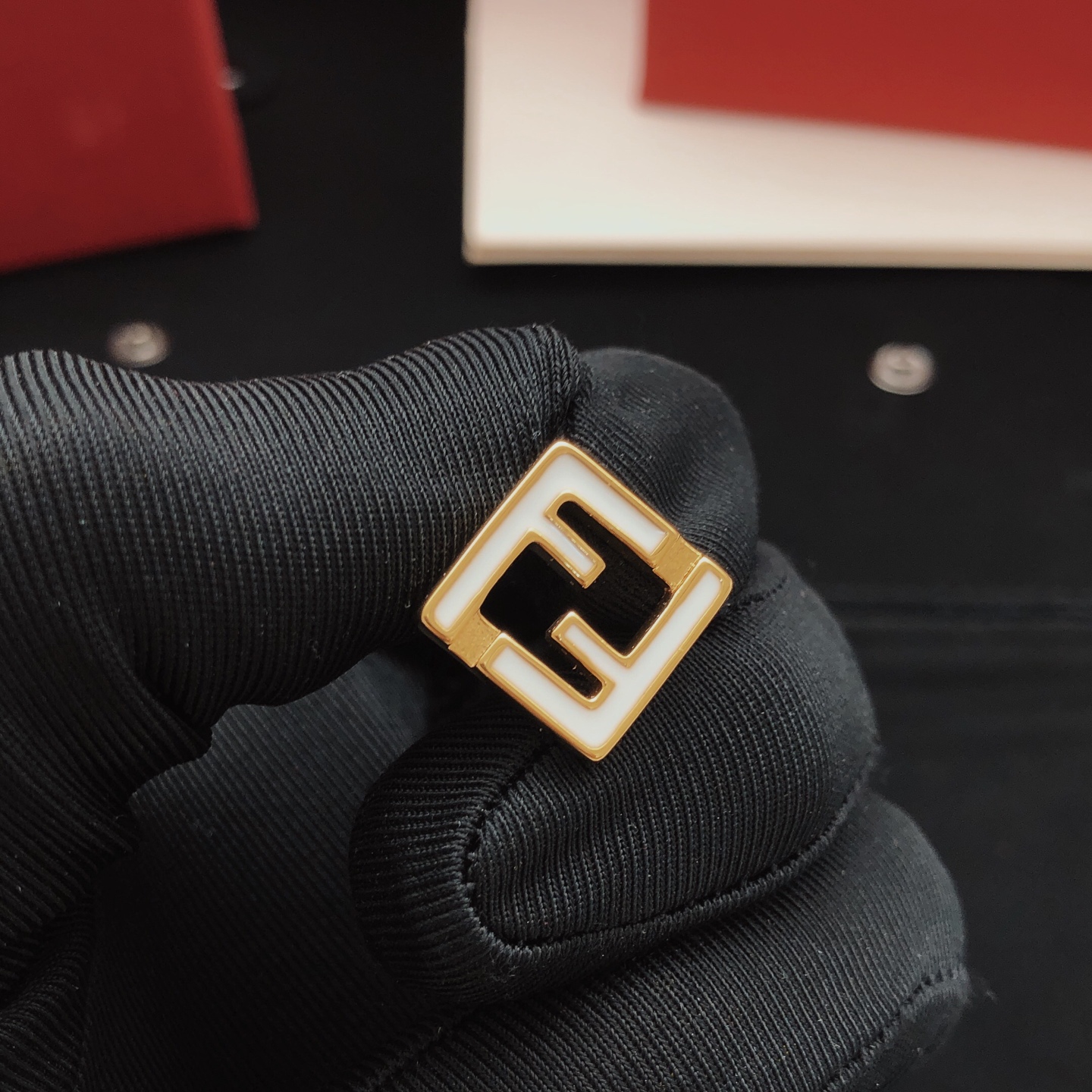 Fendi FF Logo Square Stud Earrings earrings gold-tone metal with white enamel 1 2cm stud diameter