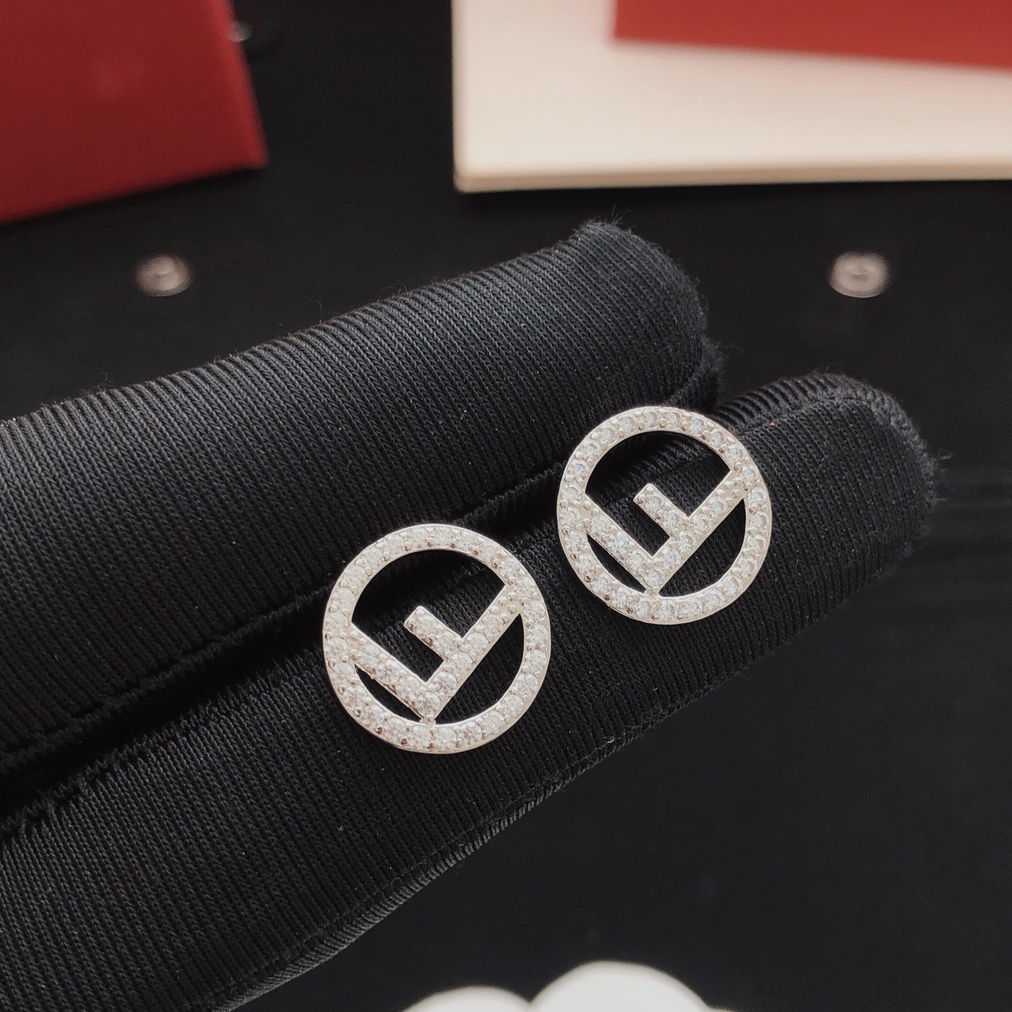 Fendi F is Fendi earrings silver-toned metal with clear pave crystals 1 2cm diameter