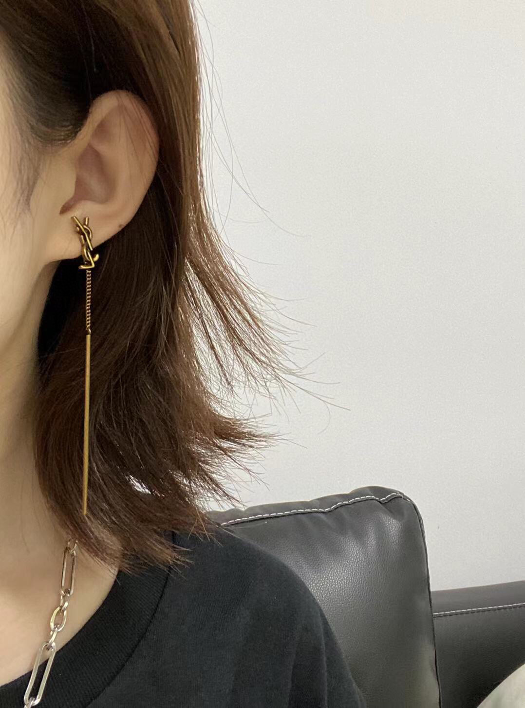 Saint Laurent YSL Monogram Long Drop Earrings earrings silver-toned metal no accent stones 6cm total drop length