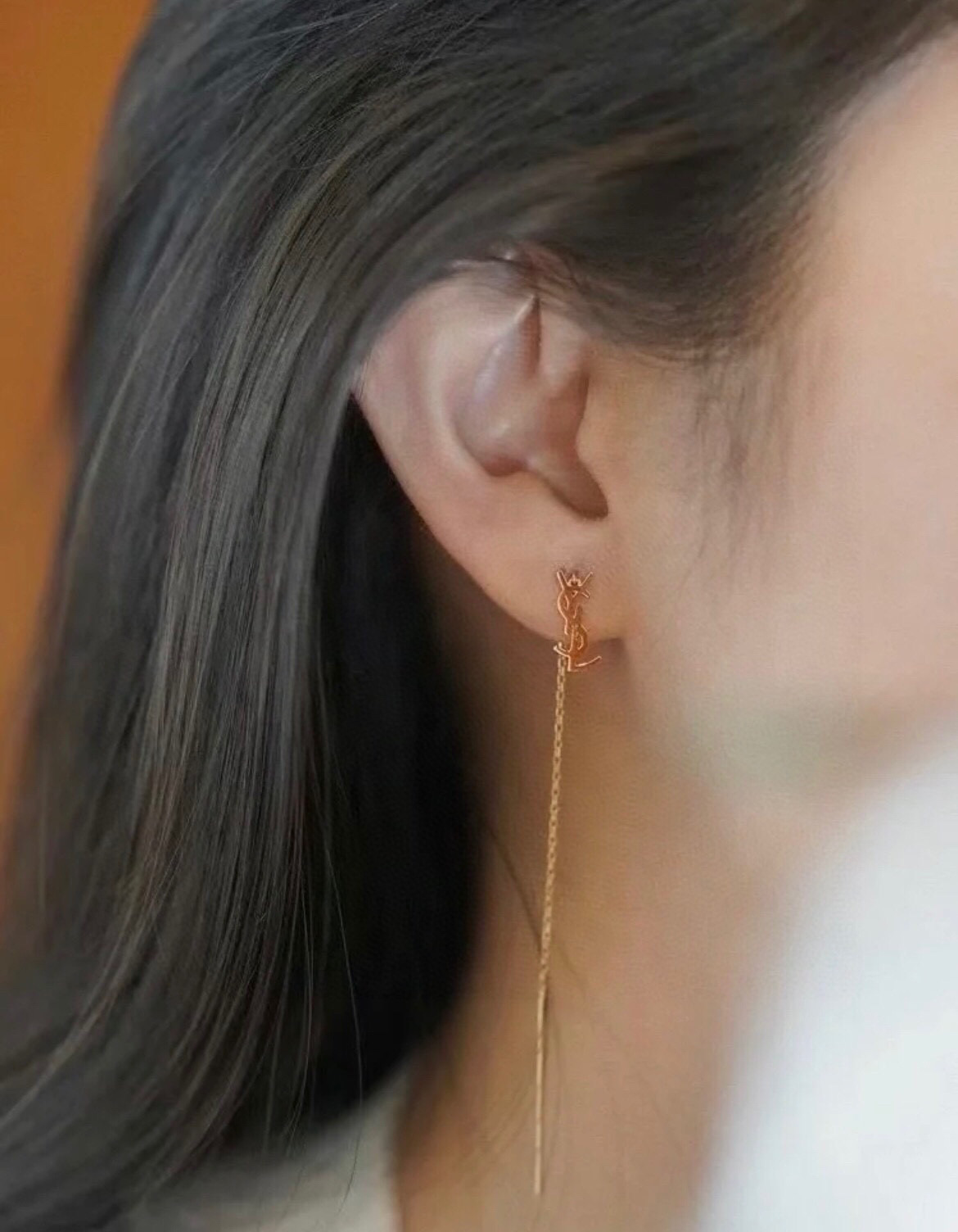Saint Laurent YSL Monogram Long Drop Earrings earrings silver-toned metal no accent stones 6cm total drop length