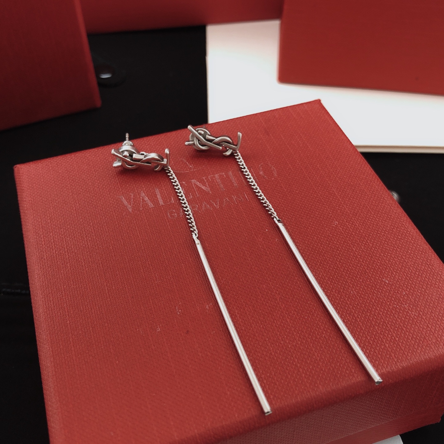 Saint Laurent YSL Monogram Long Drop Earrings earrings silver-toned metal no accent stones 6cm total drop length