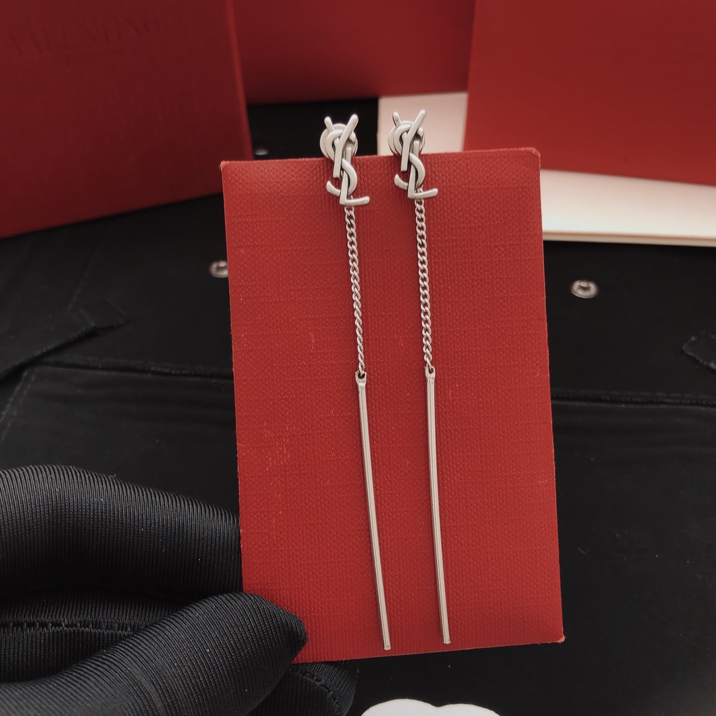 Saint Laurent YSL Monogram Long Drop Earrings earrings silver-toned metal no accent stones 6cm total drop length