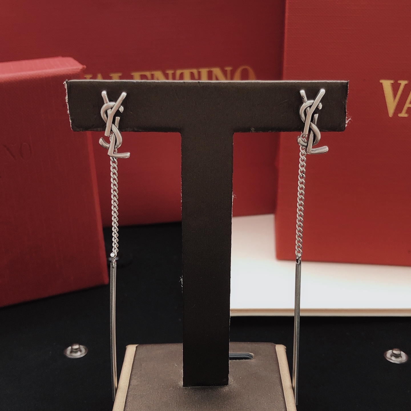 Saint Laurent YSL Monogram Long Drop Earrings earrings silver-toned metal no accent stones 6cm total drop length