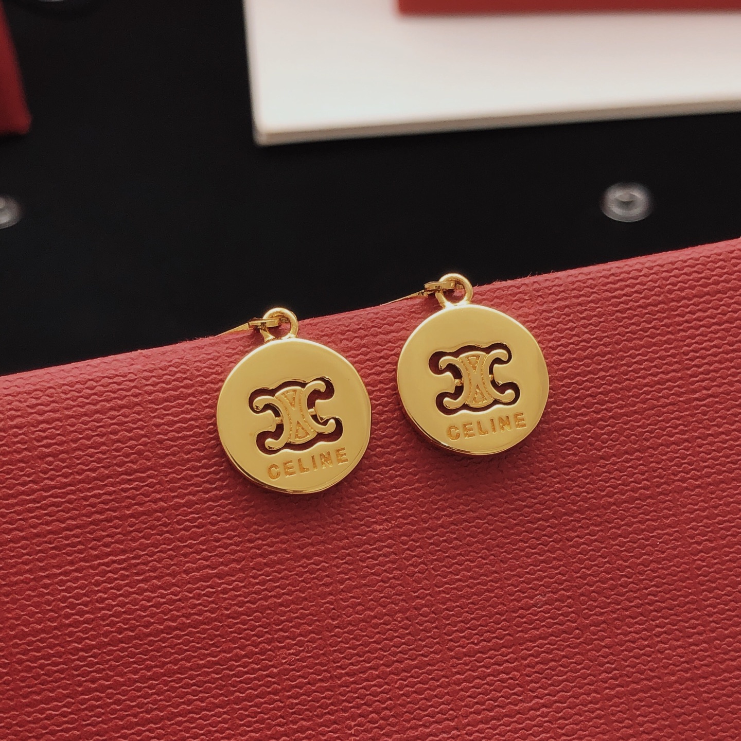 Celine Triomphe earrings gold-tone metal 1 2cm drop