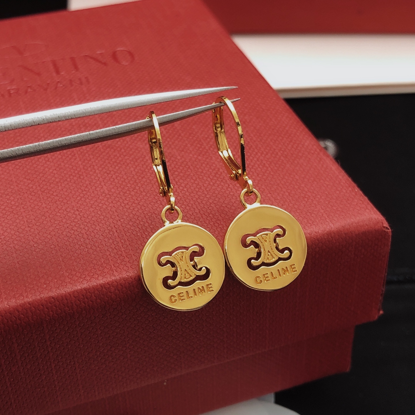Celine Triomphe earrings gold-tone metal 1 2cm drop