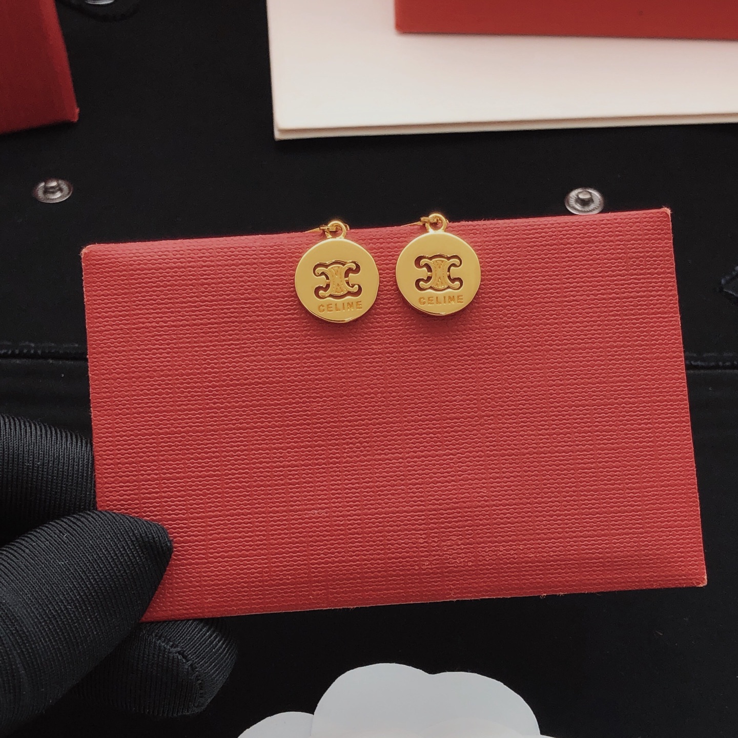 Celine Triomphe earrings gold-tone metal 1 2cm drop