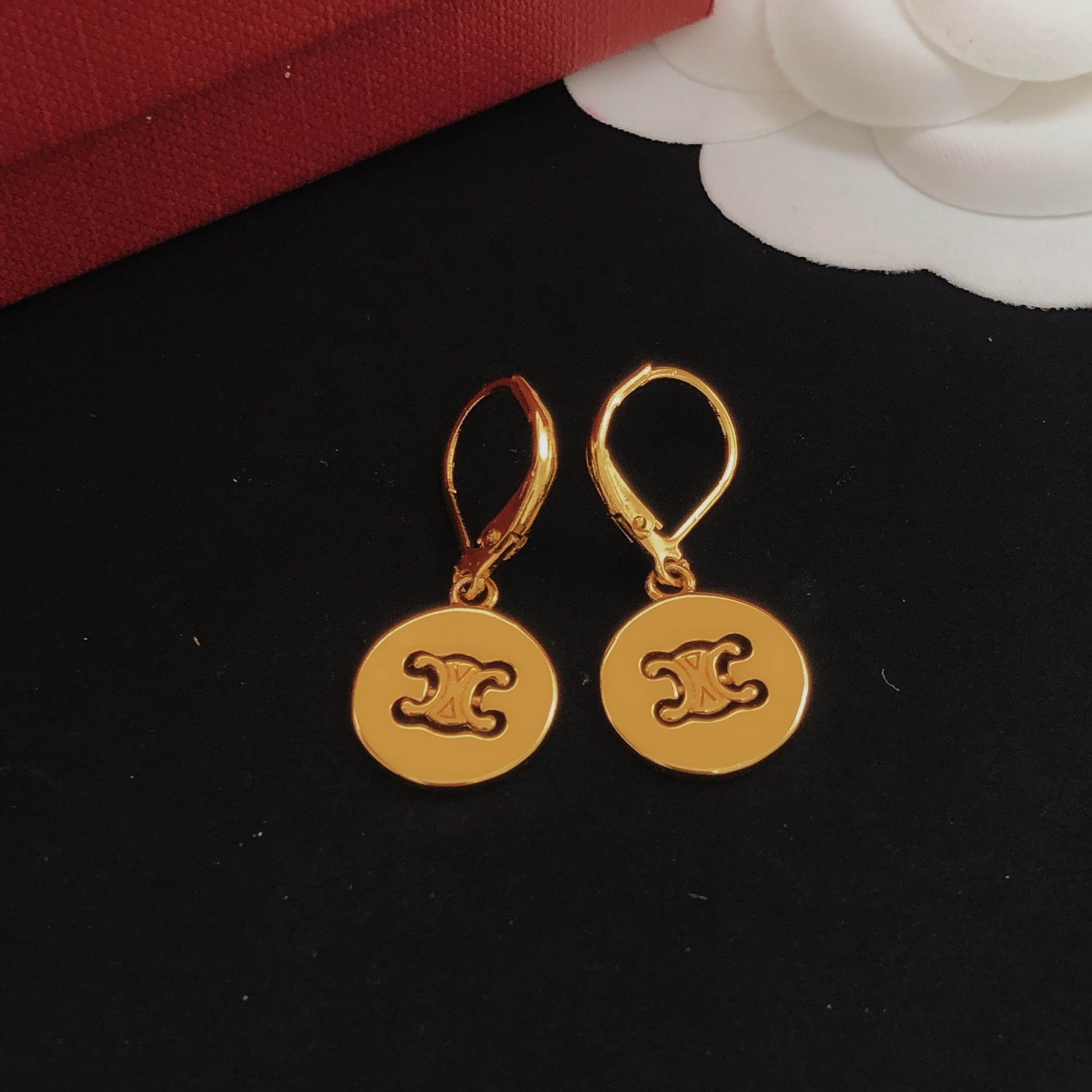 Celine Triomphe earrings gold-tone metal 1 2cm drop