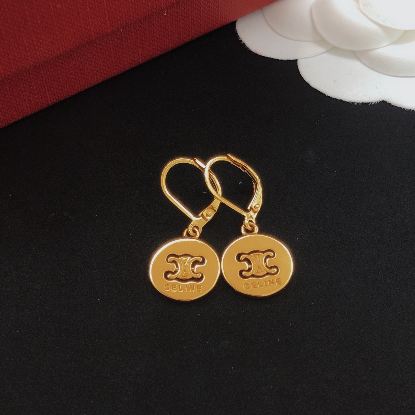 Celine Triomphe earrings gold-tone metal 1 2cm drop