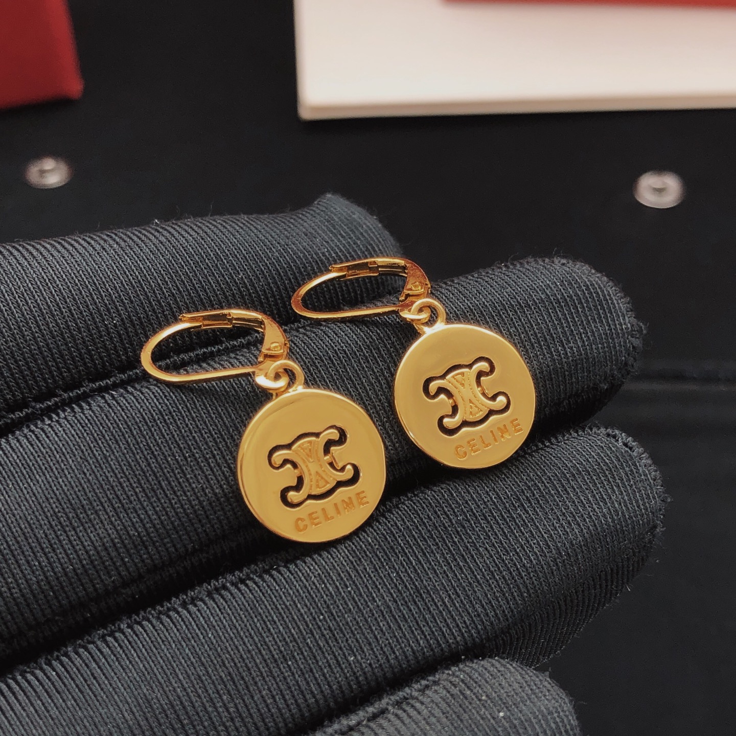 Celine Triomphe earrings gold-tone metal 1 2cm drop