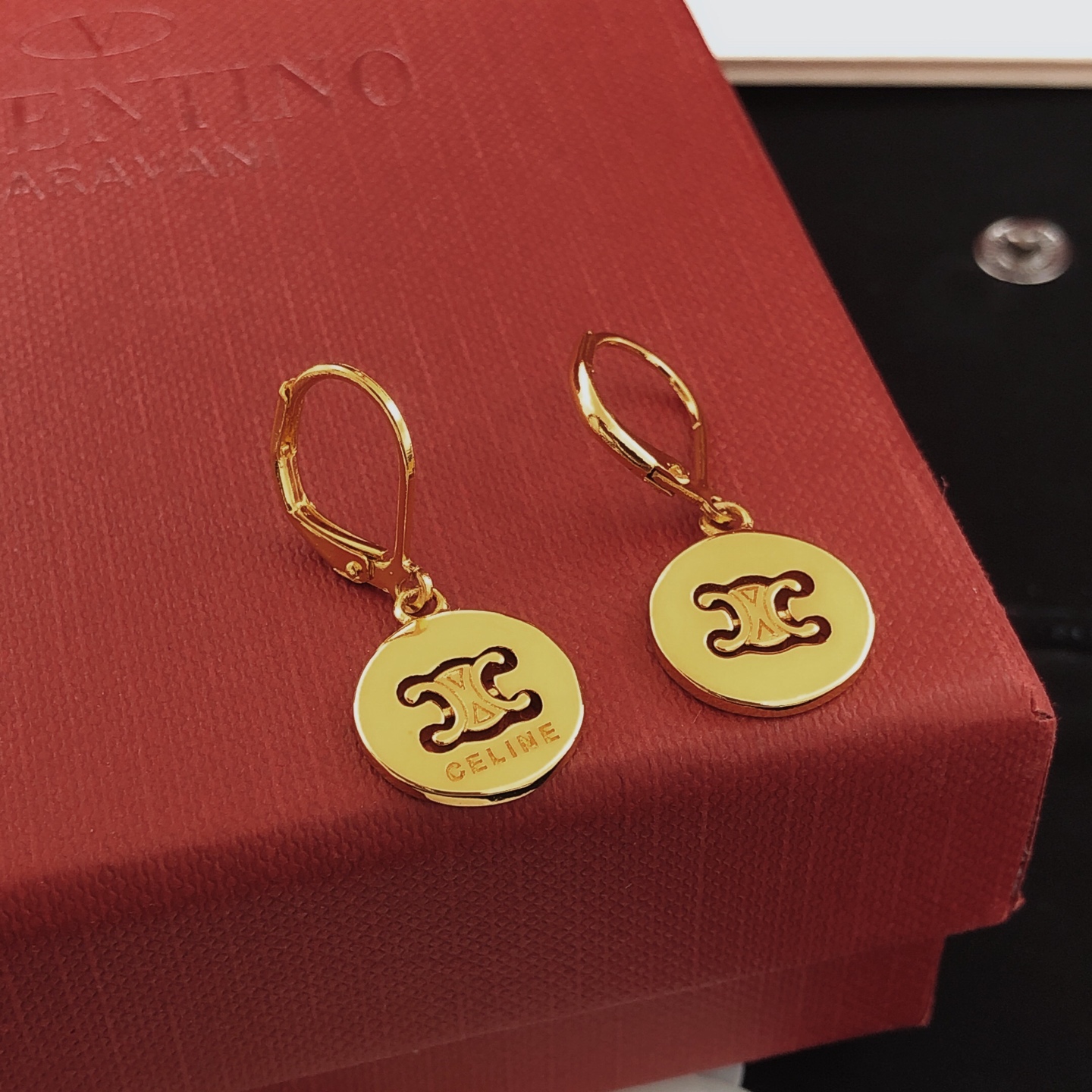 Celine Triomphe earrings gold-tone metal 1 2cm drop
