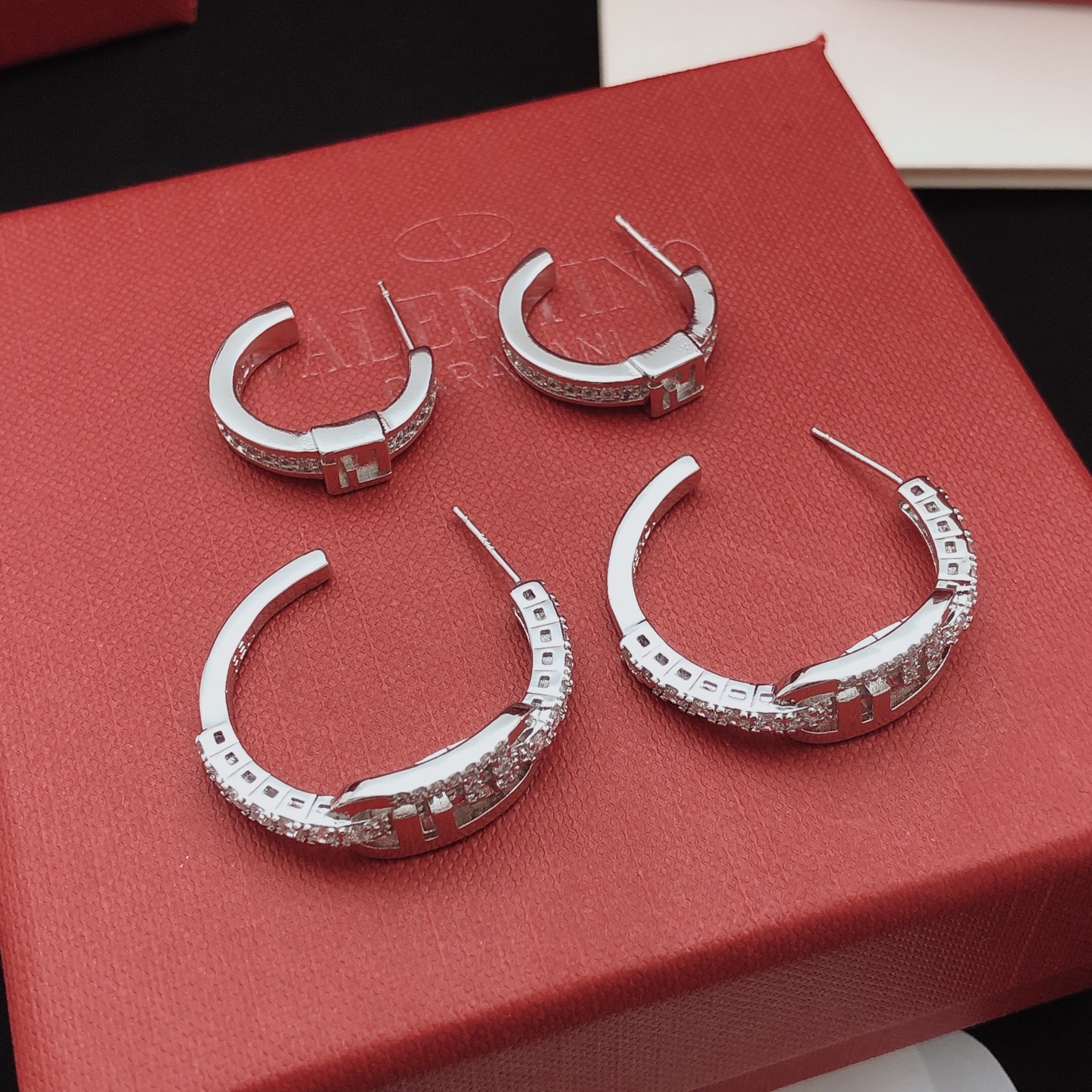 Fendi FF Logo Hoop Earrings earrings silver-toned metal with clear pave crystals 15mm outer hoop diameter