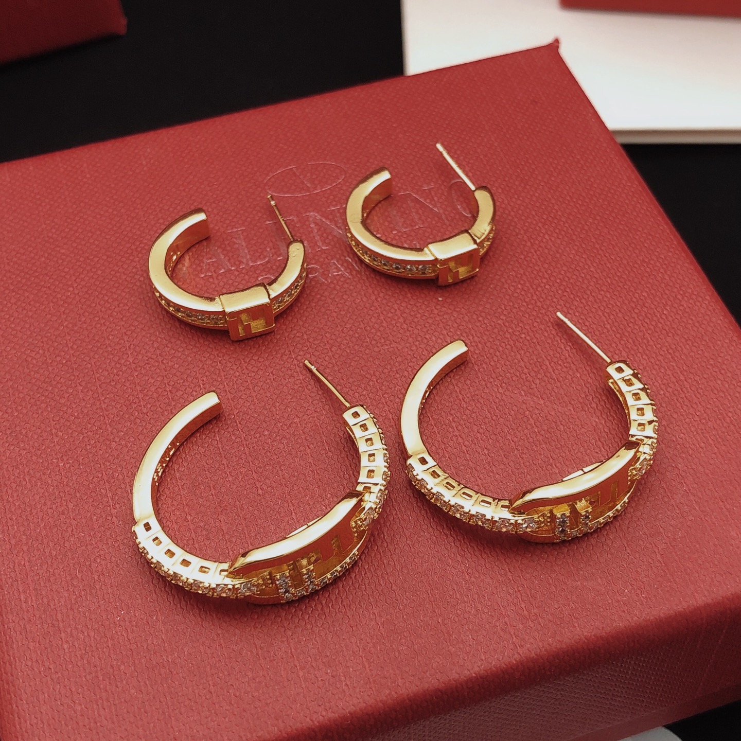 Fendi FF Logo Crystal Hoop Earrings earrings gold-tone metal with clear crystal accents 15mm hoop diameter