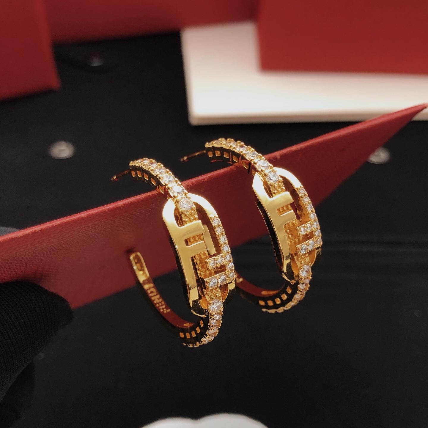 Fendi F is Fendi Crystal Hoop Earrings earrings gold-tone metal with clear crystal accents 2 5cm hoop diameter