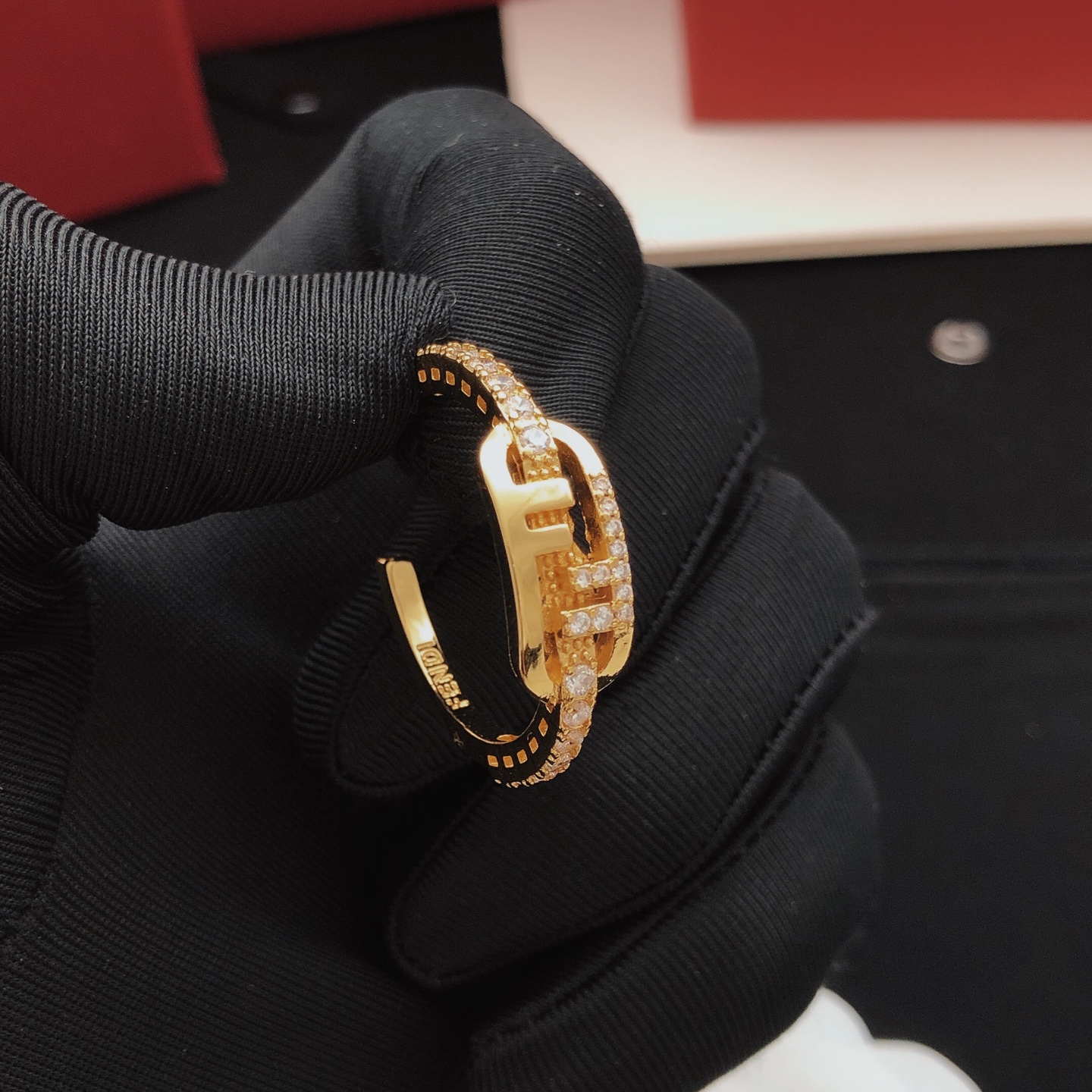 Fendi F is Fendi Crystal Hoop Earrings earrings gold-tone metal with clear crystal accents 2 5cm hoop diameter