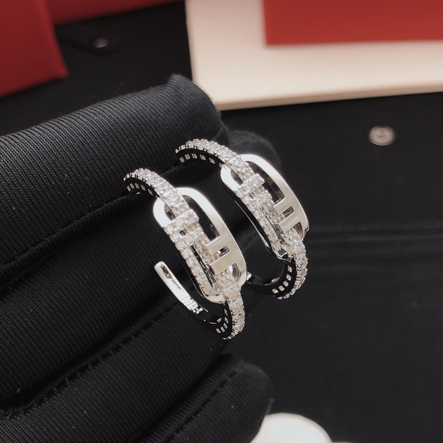 Valentino VLogo Signature Crystal Hoop earrings silver-toned metal with clear crystal accents 2 5cm diameter