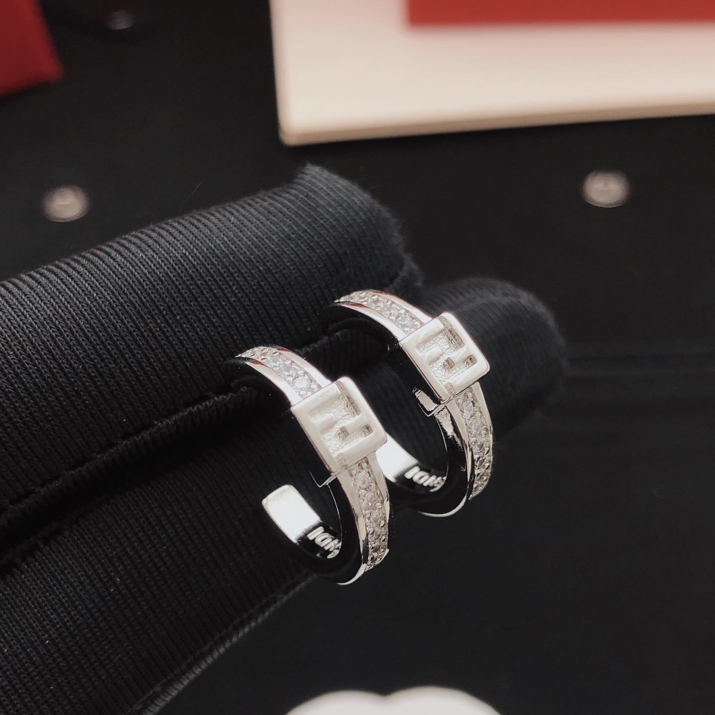 Fendi FF Logo Hoop Earrings earrings silver-toned metal with clear pave crystals 15mm outer hoop diameter