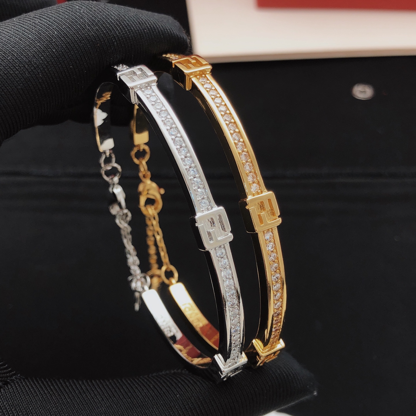 Fendi FF Logo Baguette Bracelet bracelet Silver-toned metal with clear channel-set cubic zirconia stones 17cm with 3cm extension chain