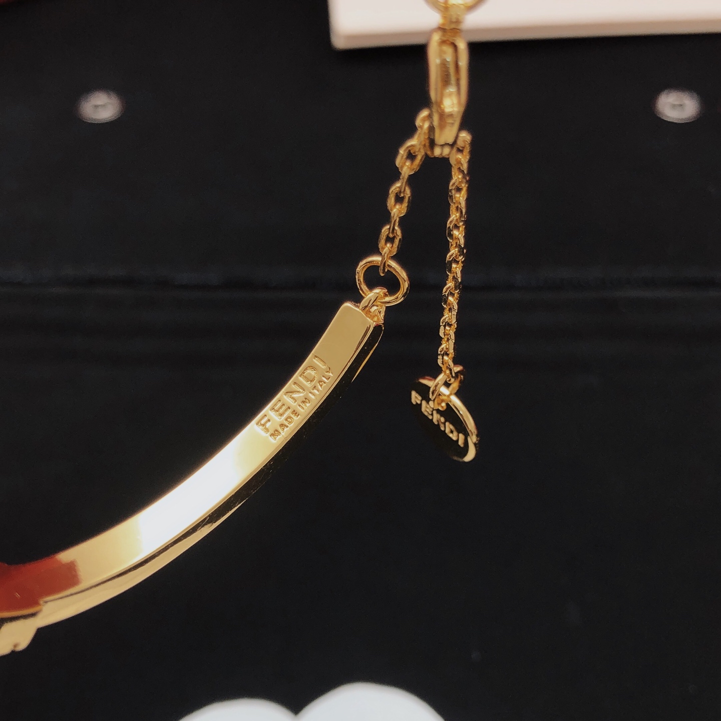Fendi FF Logo Crystal Bangle bracelet gold-tone metal with clear faceted crystals 17cm inner circumference