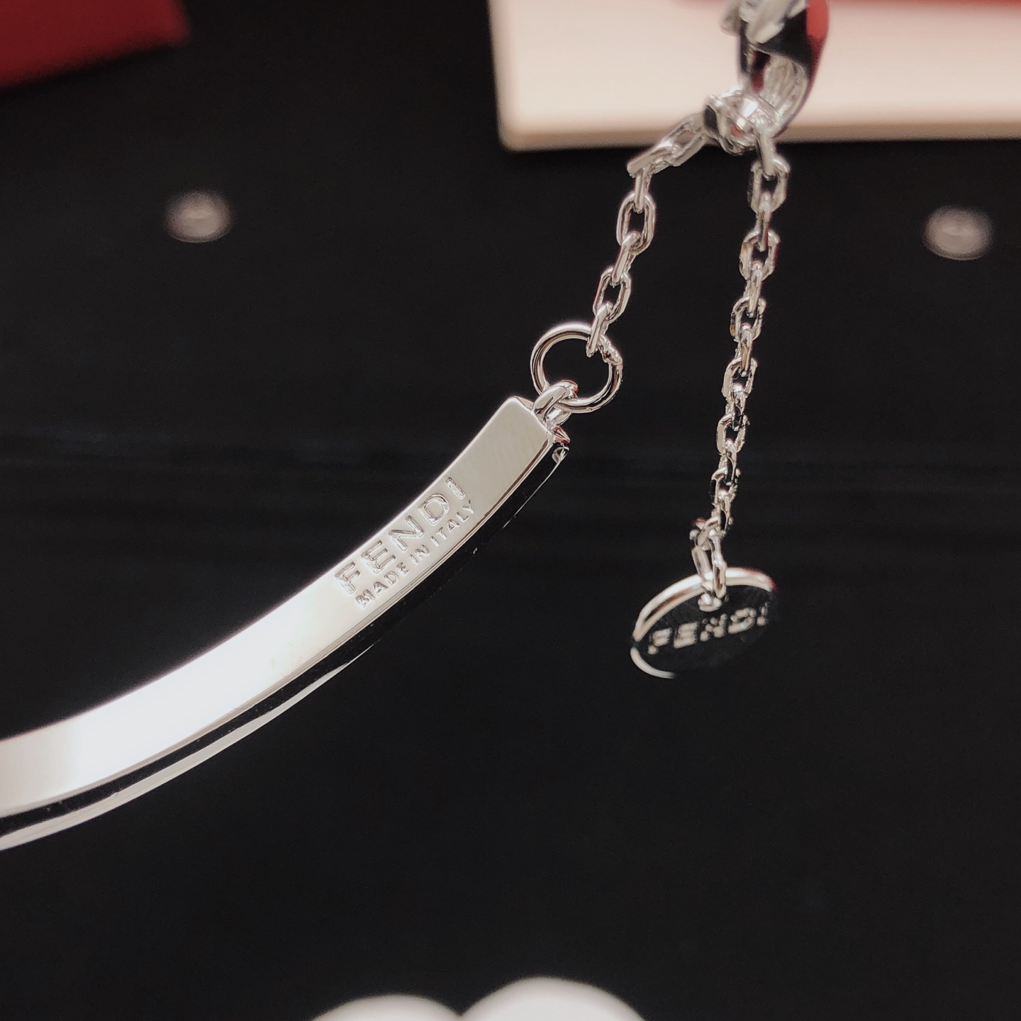 Fendi FF Logo Baguette Bracelet bracelet Silver-toned metal with clear channel-set cubic zirconia stones 17cm with 3cm extension chain