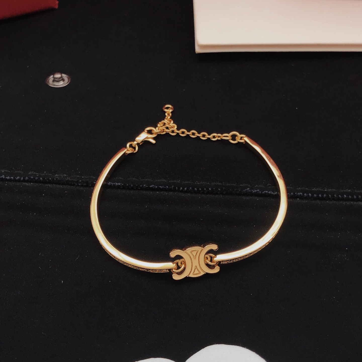 Celine Triomphe bracelet gold-tone metal with clear pave crystals 17cm with 3cm extension chain